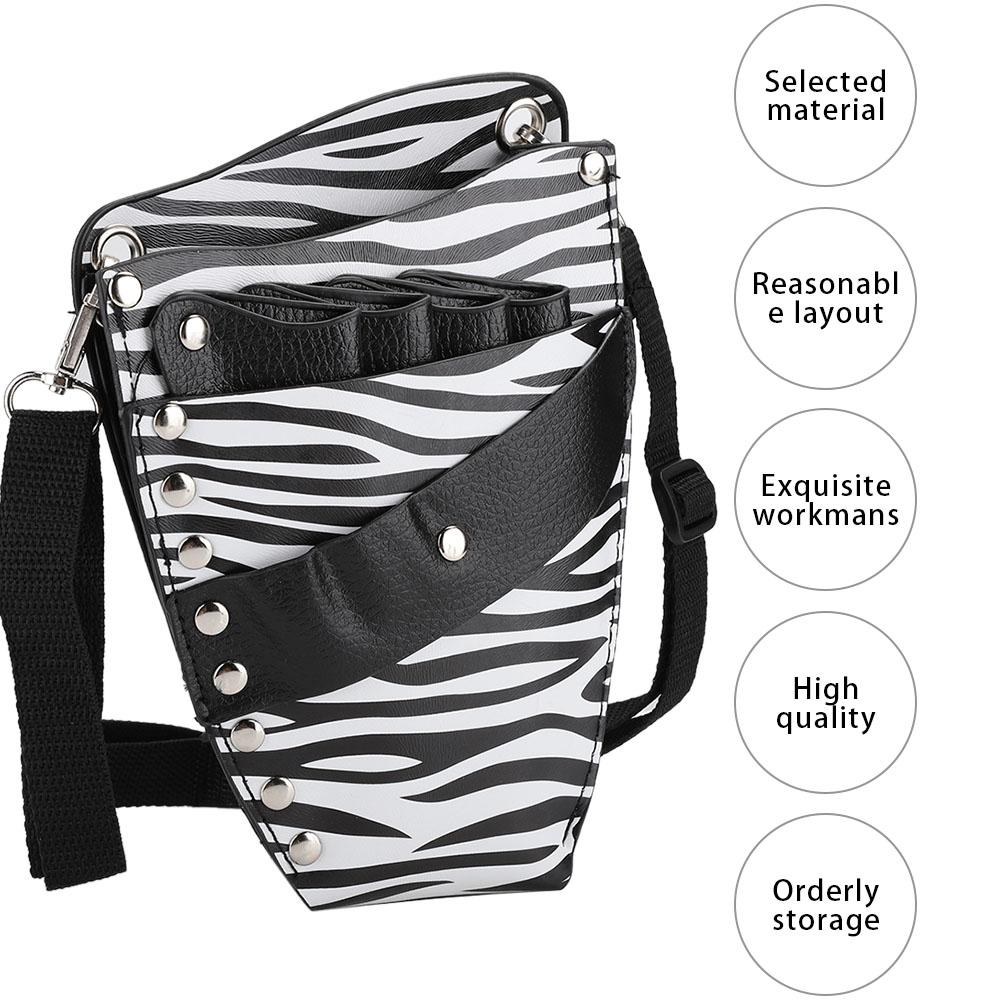 PU Leather Scissors Waist Bag Hair Clip Comb Hairdressing Tool Storage Bag (BlackWhite