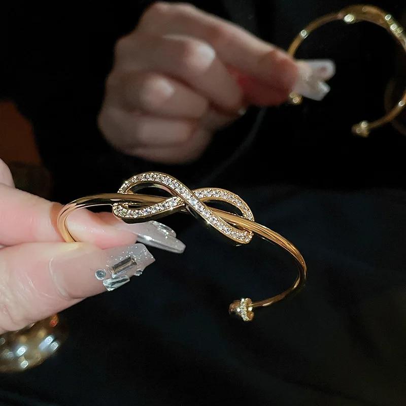 Модный браслет с бантом из циркония, золотой цвет, женские роскошные регулируемые браслеты с регулируемым открытием, вечерние ювелирные аксессуары, подарки