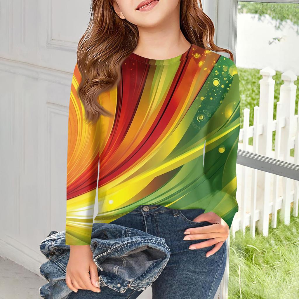 Футболки с длинным рукавом для девочек, детские осенние топы, с круглым вырезом, с принтом, базовые футболки