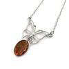 [N2799] - Silver Necklace 'Inspiration' Amber Cognac (rhodium Plated) Butterfly - 22x18 Mm