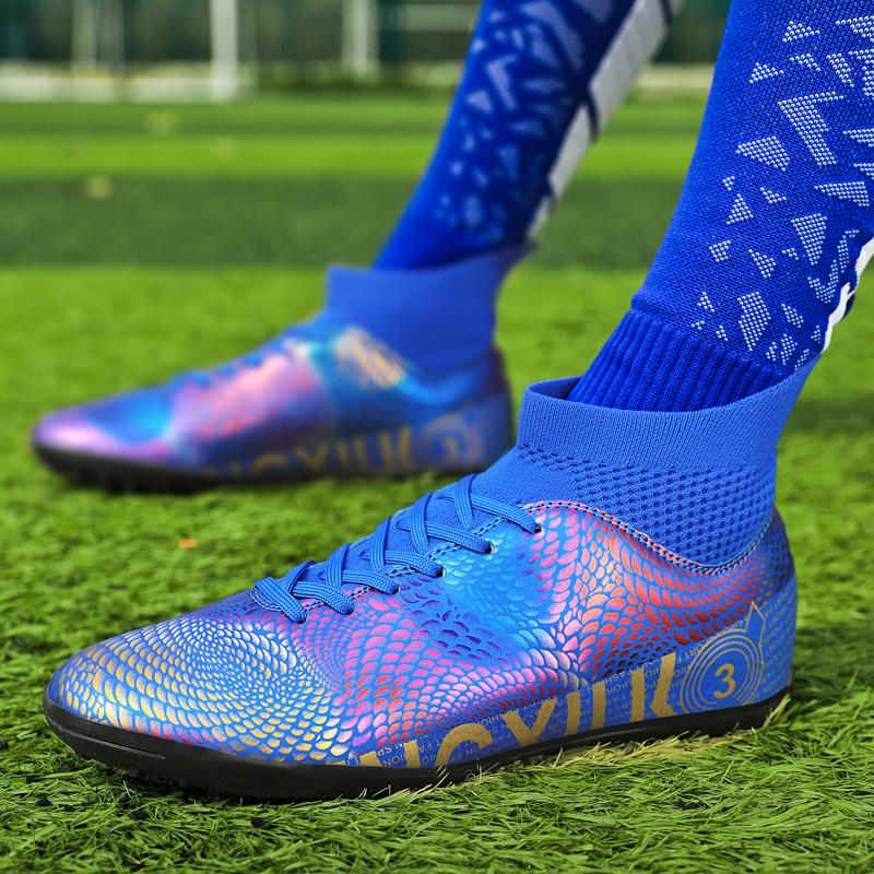 31-48унисекс футбольные бутсы с высоким верхом, эластичной резиной и мягкой подошвой TF футбольные бутсы мужские тренировочные специальные детские футбольные бутсы для соревнований