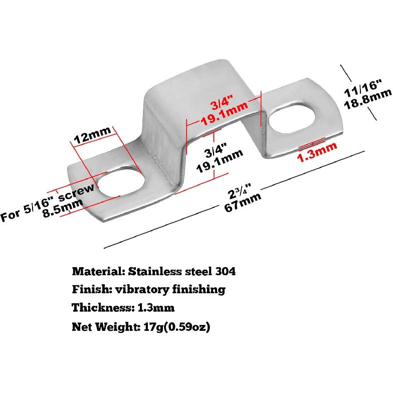 GBGS 30 Pcs Square Tube Strap Clamp for 3/4" x 3/4" Pipe,Stainless Steel 304,Inner Size:19.1x19.1mm