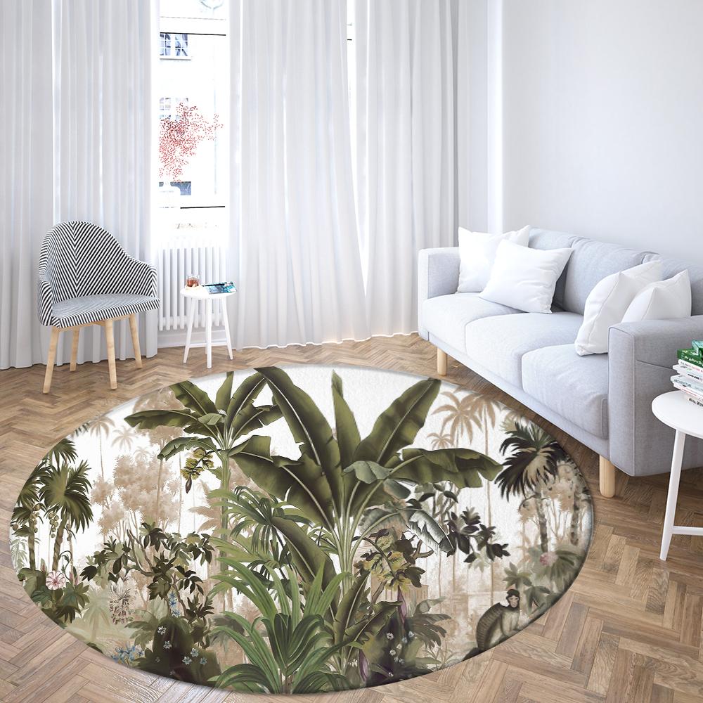 Круглый ковер с принтом тропических растений, семейная гостиная, спальня, ванная комната, напольный коврик, ковер для украшения пола