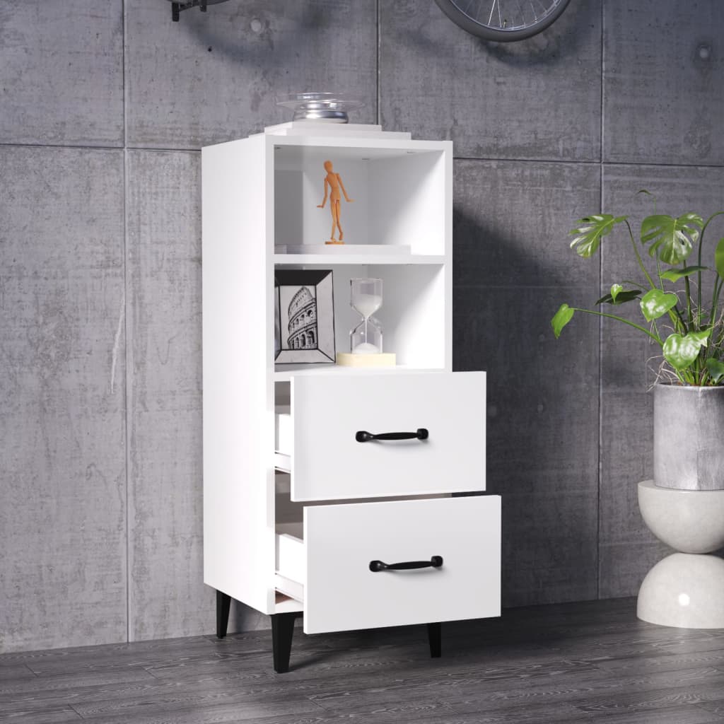 Sideboard High Gloss White 34.5 x 34 x 90 cm Engineered Wood