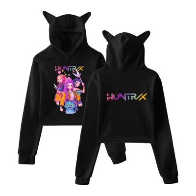 Kpop Demon Hunters Толстовка для девочек с кошачьими ушками, с длинным рукавом, укороченные топы 2025 Аниме KPop Demon Hunters Харадзюку Толстовка с капюшоном