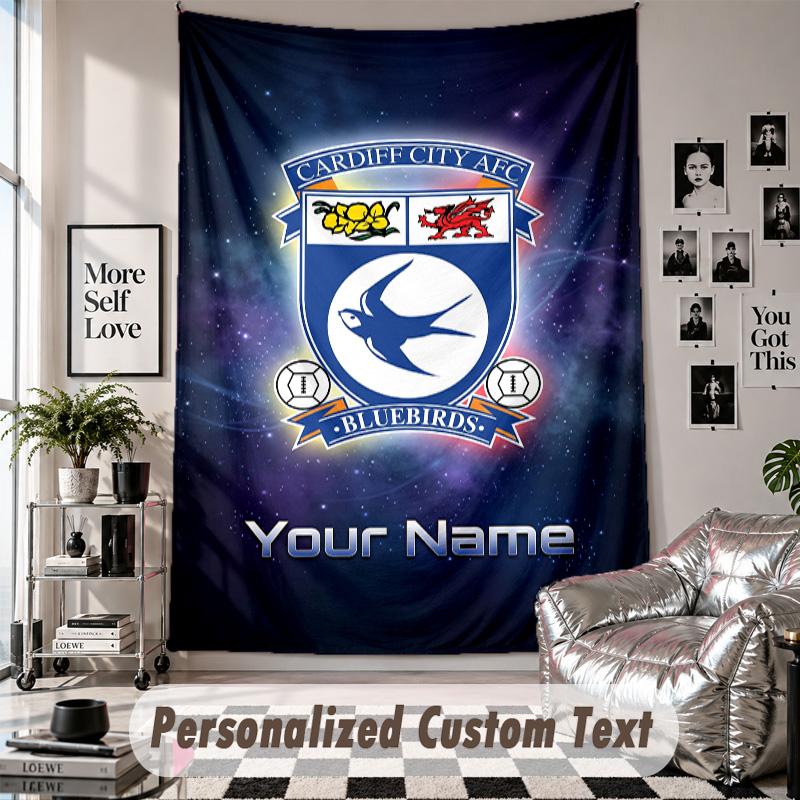 Wall Hanging Tapestry With Custom Name & Text, Cardiff City Decorative Tapestry For Bedroom