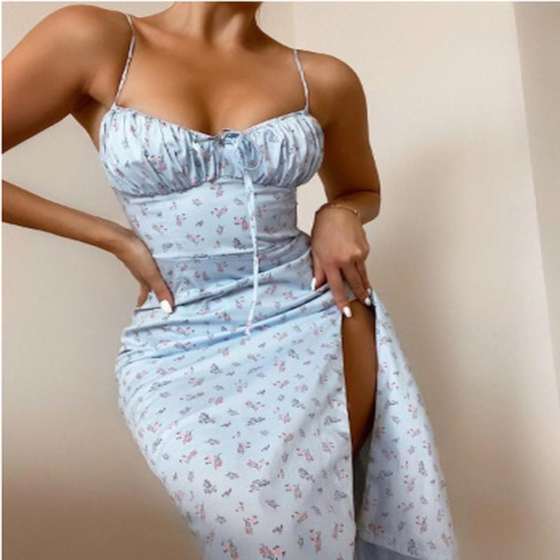Сексуальное модное платье с цветочным принтом и рюшами на шнуровке, женское платье с открытой лямкой на шее