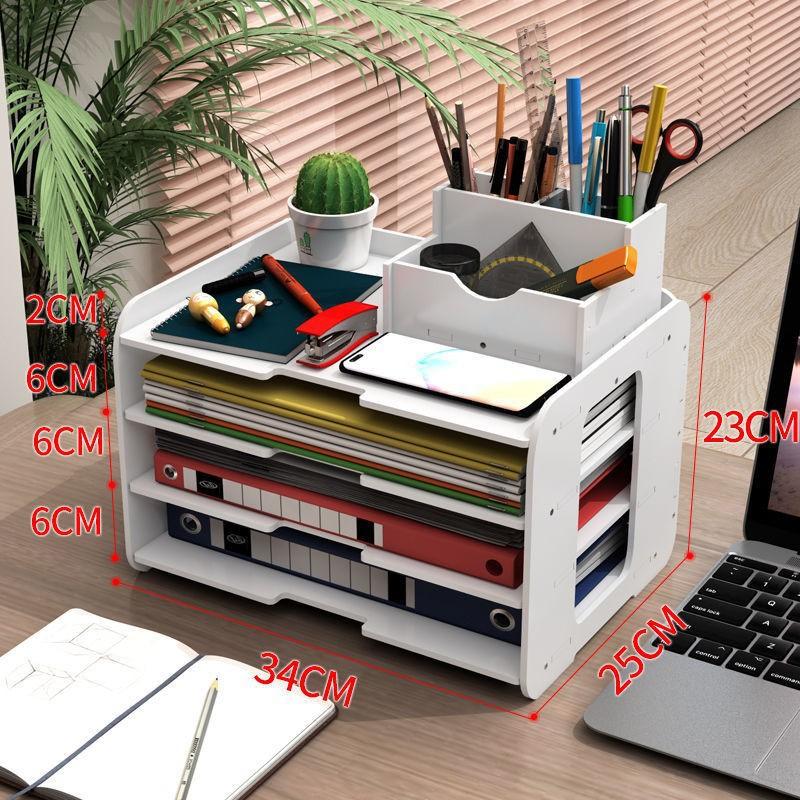 File Storage Box Multi-Layer Bookshelf Office Supplies File Box with Pen Holder Book Stand Shelf A4 Desktop File Shelf