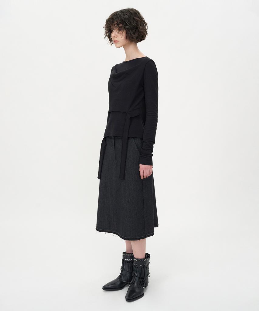 Insilence Woman Raw Detail Wool Skirt Charcoal