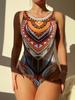Женский сексуальный слитный купальник с принтом и V-образным вырезом