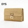Women Clutch Bag Envelope Shape Bohemian Style Foldable Double-layer Straw Braided Solid Color Portable Summer Beach Vacation Handbag