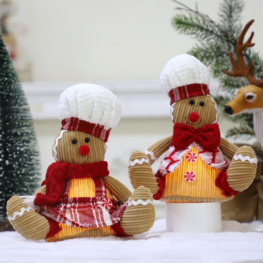 Светящаяся кукла Пряничный человечек Огни Мягкий материал Рождественская фигурка Рождественские украшения Для дома