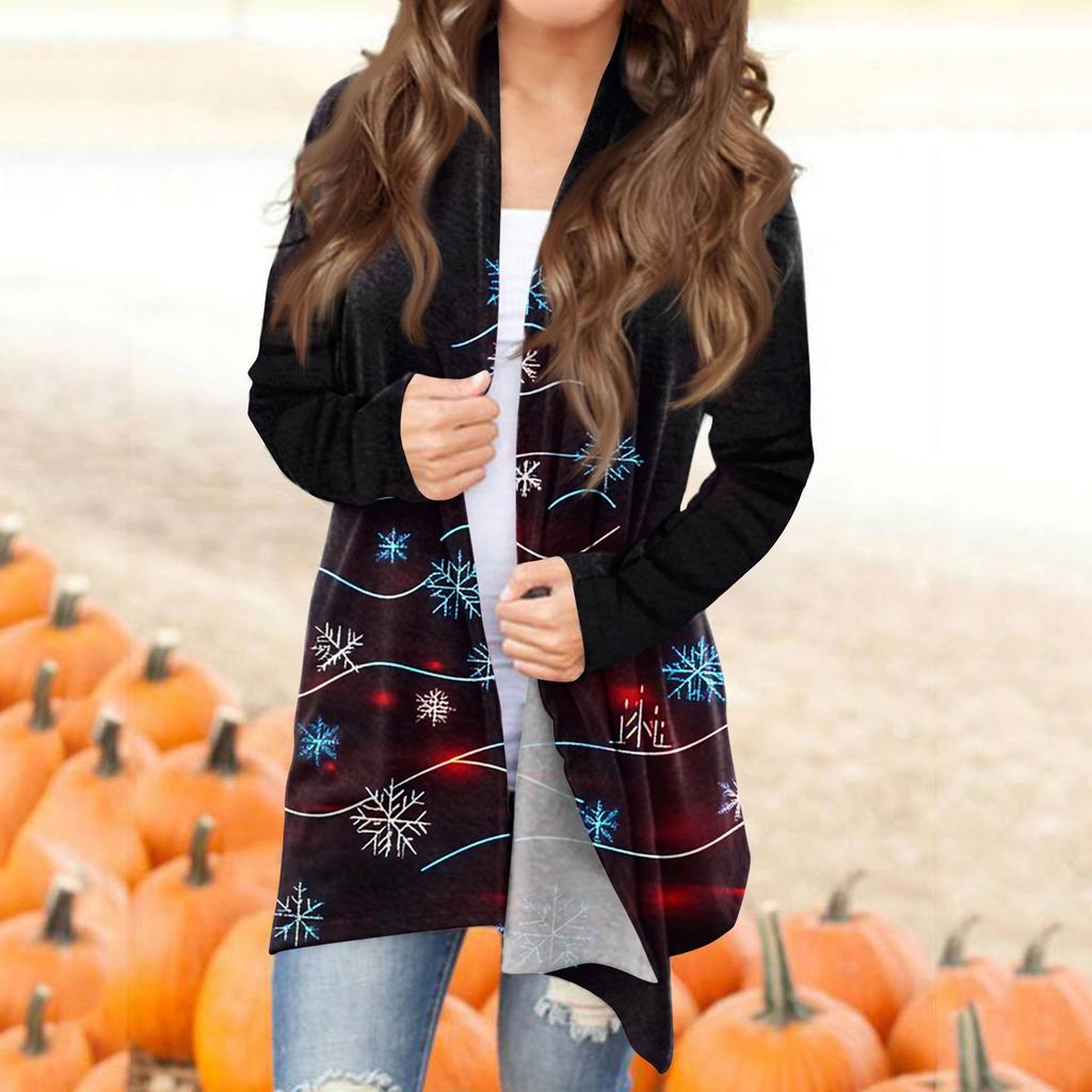 Women's Fashion Casual Printed Medium Length Cardigan Jacket Coat