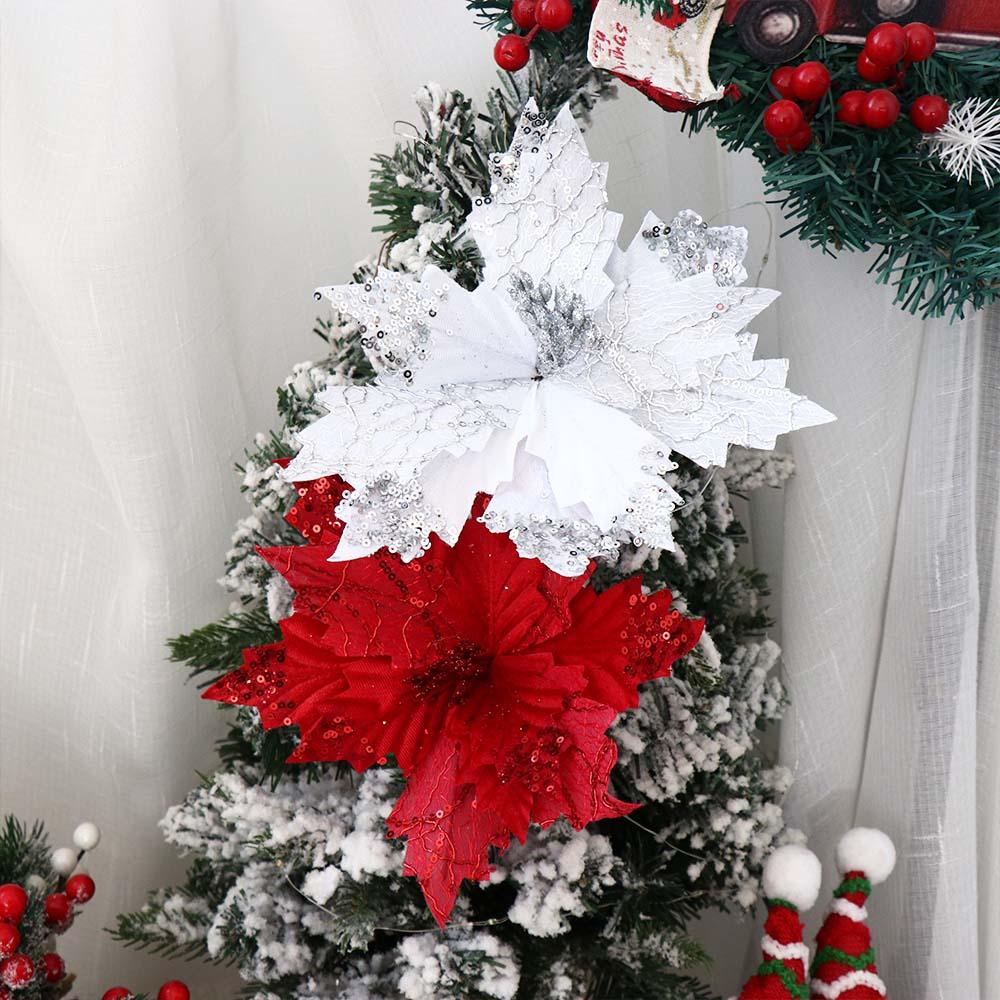 Artificial Christmas Flowers Colorful Christmas Tree Pendant Poinsettia Fake Flower New Year