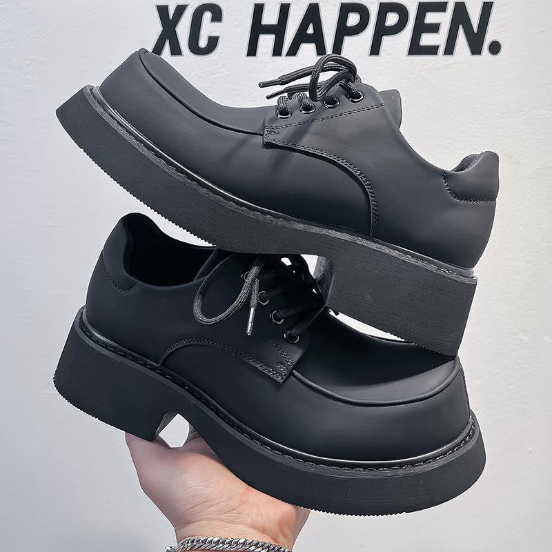 Туфли мужские кожаные на платформе в британском стиле 2024 года, черные туфли-лоферы на высоком каблуке во французском стиле для студентов 57323-A