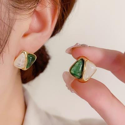 Женские серьги, Легкая роскошь, Модные серьги-пусеты геометрической квадратной формы с цветными блоками, Весенне-летние минималистичные