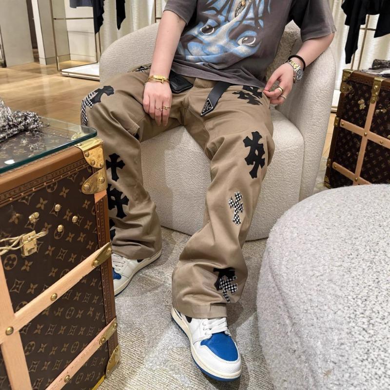 Джинсы кросс люкс, вышивка тяжелой промышленности, кожаные, мужские и женские, свободные, повседневные, универсальные, широкие брюки