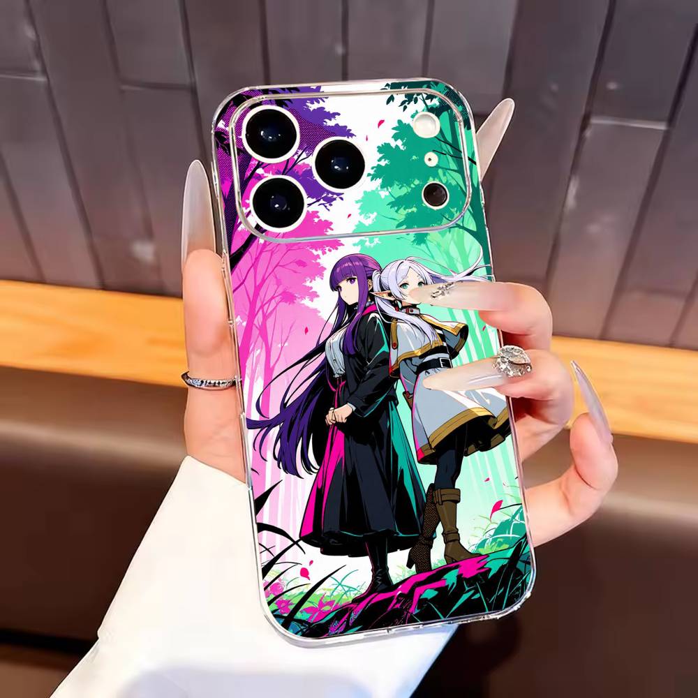 Frieren C-Cute Black Shell Phone Case For iPhone17,16,15,14,13,12,11 Plus,Pro Max Soft Transparent Cover