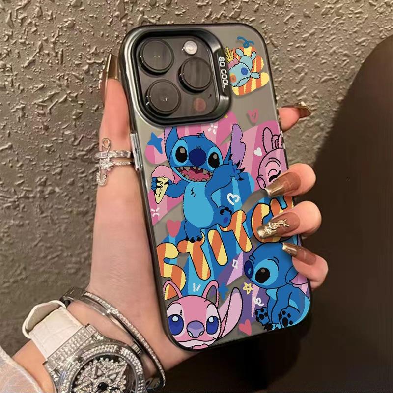Мультяшный Стич подходит для чехла на телефон Apple 15 plus, матового чехла для iPhone 16, цветного серебристого чехла для 14/13 12p.