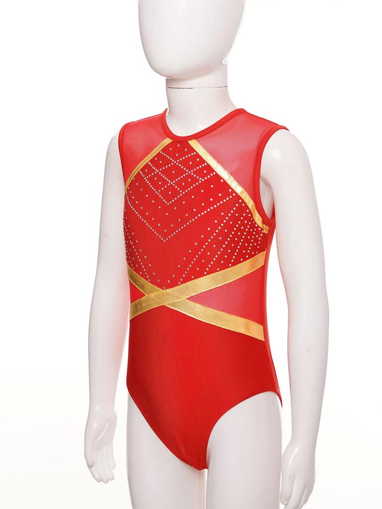 Блестящий купальник для девочек, украшенный стразами, с вырезом на спине в виде замочной скважины, боди без рукавов для фигурного катания