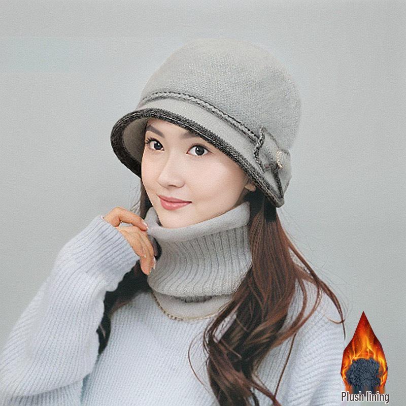 Stylish Knitted Bow Fisherman Hat for Women: Warm & Versatile Autumn/Winter Wool Bucket Hat for Middle-aged & Elderly