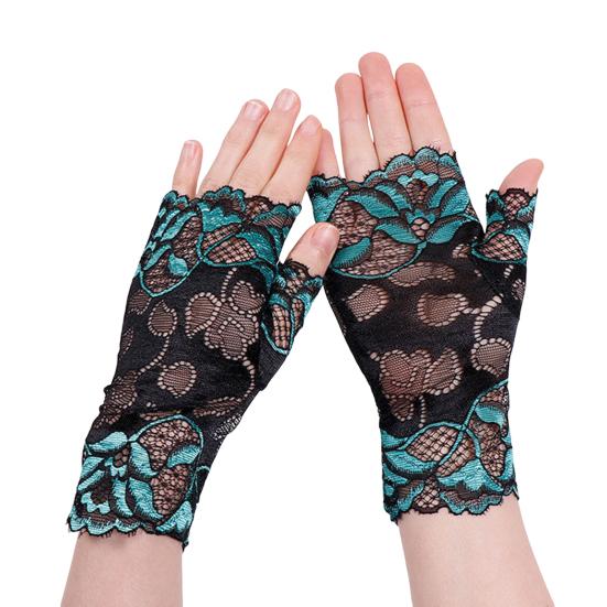 Women Sheer Lace Gloves Vintage Floral Wrist Gloves Fingerless Bridal Gloves for Derby Tea Party Opera Evening Prom Cosplay