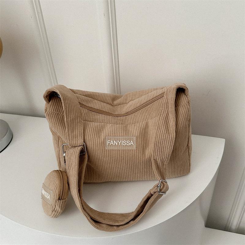 Corduroy Early Spring Trend Large Capacity Casual Solid Color Fashion Lightweight Shoulder Messenger Bag
