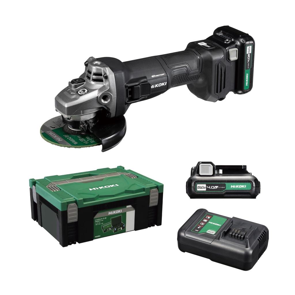 HiKOKI Rechargeable Disc Grinder 100mm Strong Includes 2 and G1210DA 10.8V G1210DA, Grit, Black, Batteries, Charger, Case, (2LSBK)