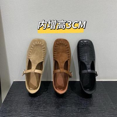 Версия из овчины~ Французские ретро туфли Мэри Джейн из замши с круглым носком, женские 2025 новые туфли-лодочки с неглубоким вырезом и плоской подошвой