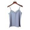 Silky Satin Lace Patchwork Camisole Summer Sexy Inner Wear Pure Color Mint Green V Neck Vest