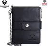 Genuine Leather Men Wallets RFID Small Short Card Holder With Coin Purse Chain Male Money Bag Quality