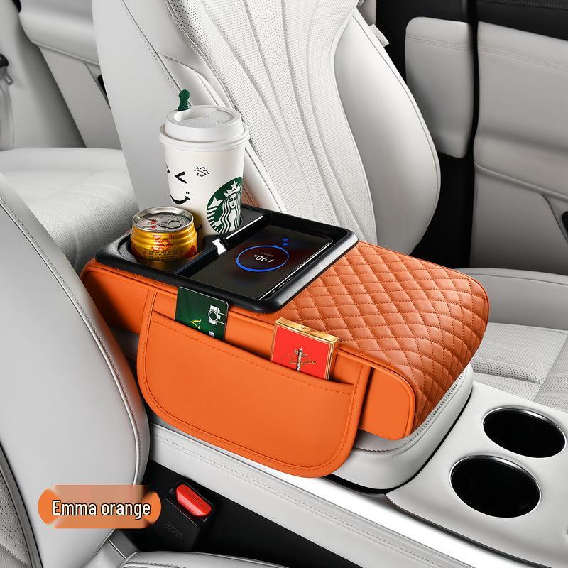 15W Wireless Fast Charging Car Armrest Pad & Tissue Box with FCC, CE, RoHS Certification
