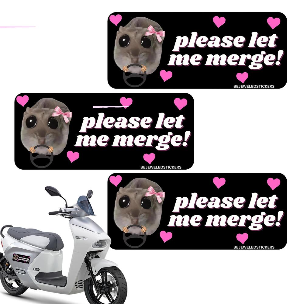 Наклейка «Грустный хомяк вождения», 3 шт., наклейка на бампер, милая наклейка для водителя, забавная наклейка на автомобиль, забавный хомяк, большие глаза, наклейка для