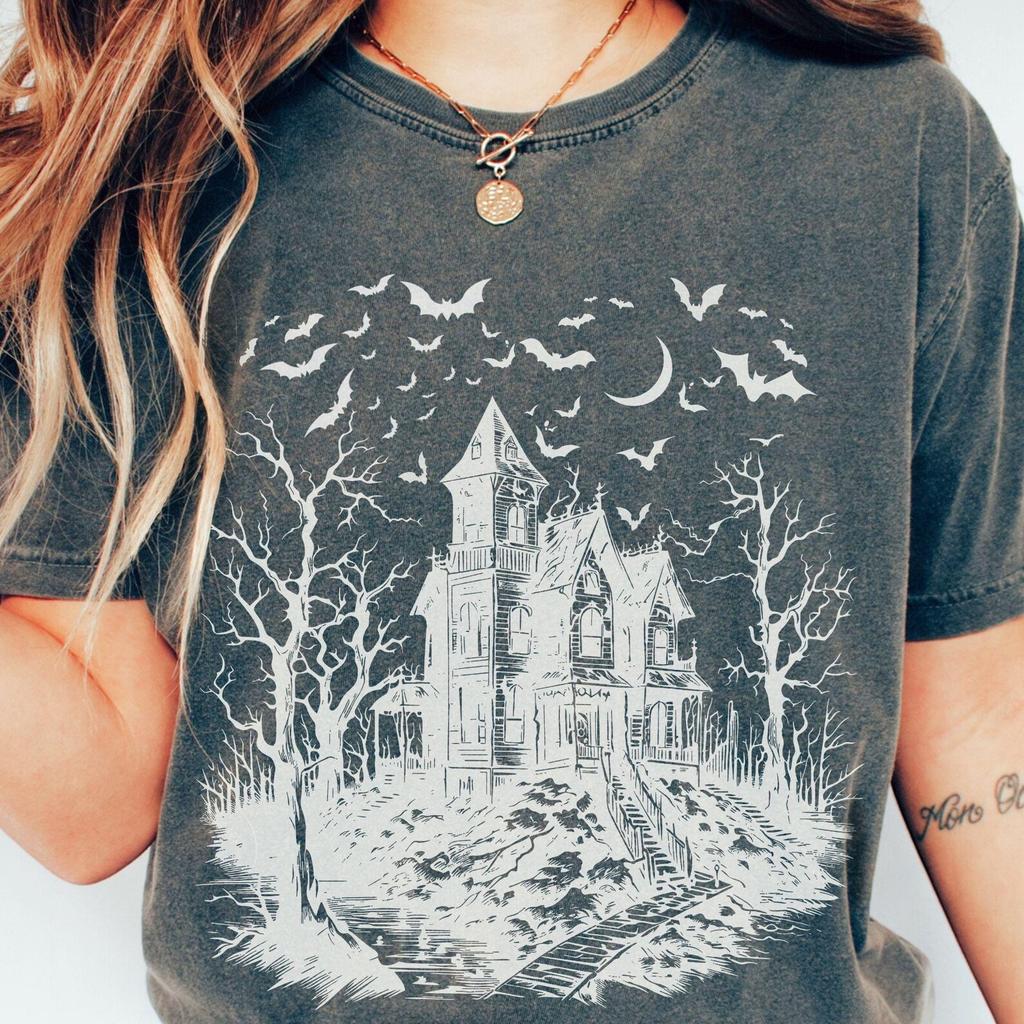 Comfort Colors Haunted House Shirt and kids tshirt: Spooky Halloween Bats Tee