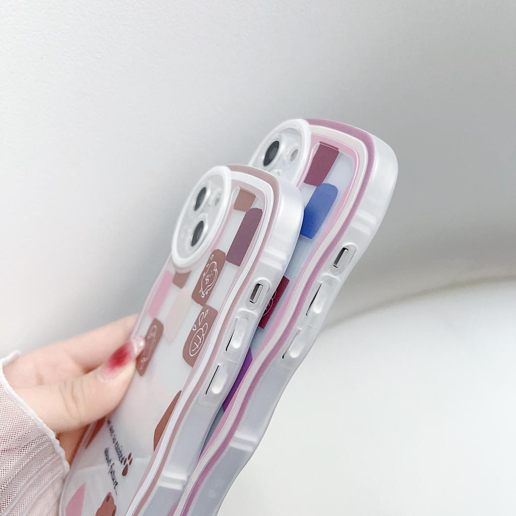Transparent Wave Edge Painted Silicone Case for Xiaomi Redmi Note 10 11 12 iPhone 15 14 13 11 Samsung A54 A34 A24 Funda Cat Piggy Bear Cover Bumper