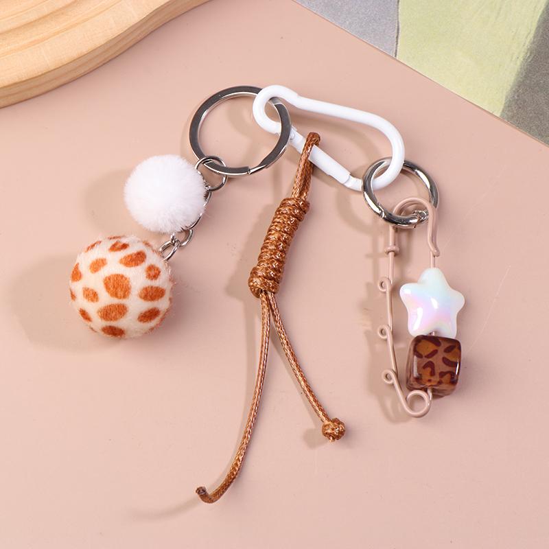 Creative Leopard Print Fur Ball Pin Keychain Knot Simple Braiding Rope Knot For Girls Bag Pendant Hanging Decoration