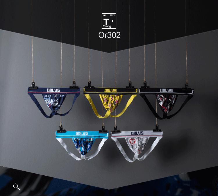 ORLVS Мужское нижнее белье с заниженной талией U-образной формы с принтом Ice Silk и Т-образной спиной - Gay Sexy Trend 302