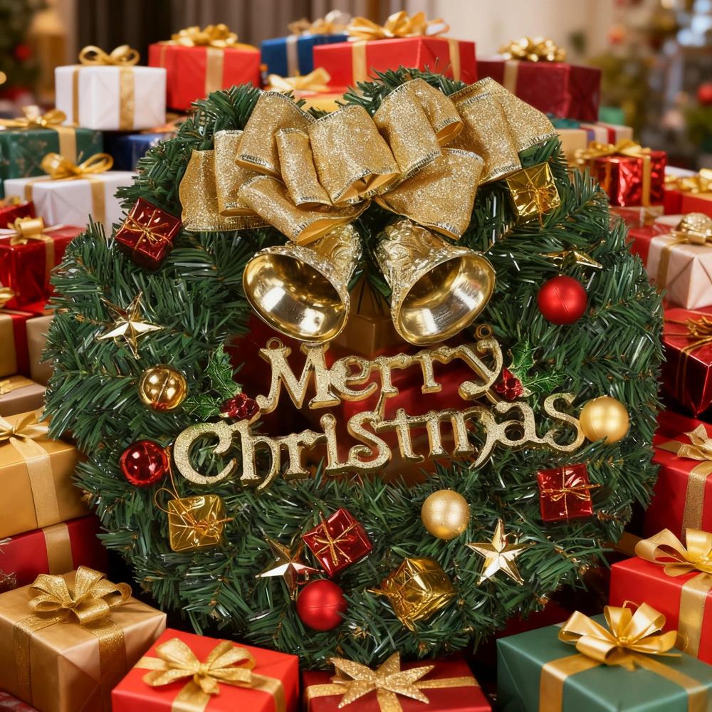 1pc Christmas Wreaths for Front Door, Xmas Decorations Winter Wreaths Home Decorative Wreath with Flowers Pine Cones for Party