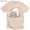 Peach Cat Goma and Mochi T-shirt New Summer Style T Shirt Femme Cute Print Women Tee-shirt Fashion Harajuku Couple 100% Cotton