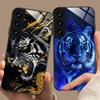 Неоновая чехол-бампер с тигром для мобильного телефона Samsung Galaxy A56 55 54 53 52 51 36 35 34 23 16 15 5G Стеклянный Цветной Чехол Роскошный
