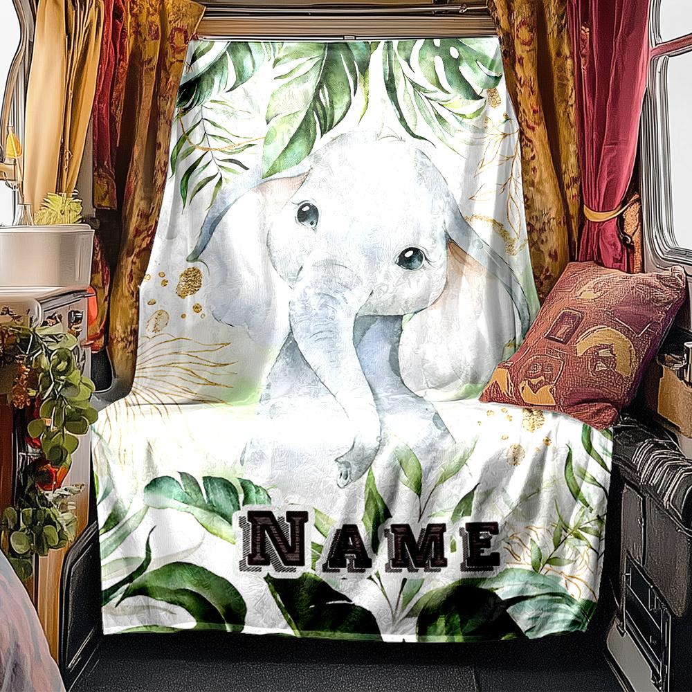 Elephant In Tropical Paradise With Gold Accents Blanketcustomizable With Your Namecomfortable And Stylish Perfect For Travel Beds Chairs Offices Sofas