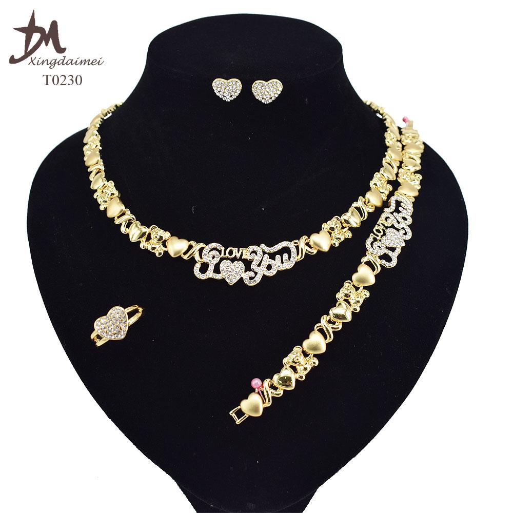 T0245 High Quality 14K Gold Plating Jewelry Women Jewelry Set 14k Gold Plating Diamond XOXO Jewelry Set