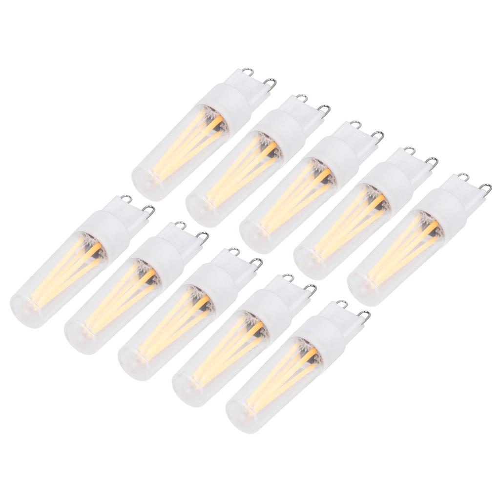 10 шт. светодиодных ламп G9, теплый свет, длинная нить накаливания, 500 лм, без мерцания, керамическая лампа накаливания для