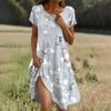 Short Sleeve Boho Dress For Women Casual Loose Fit Summer Sundress Floral Print Dress With Pockets