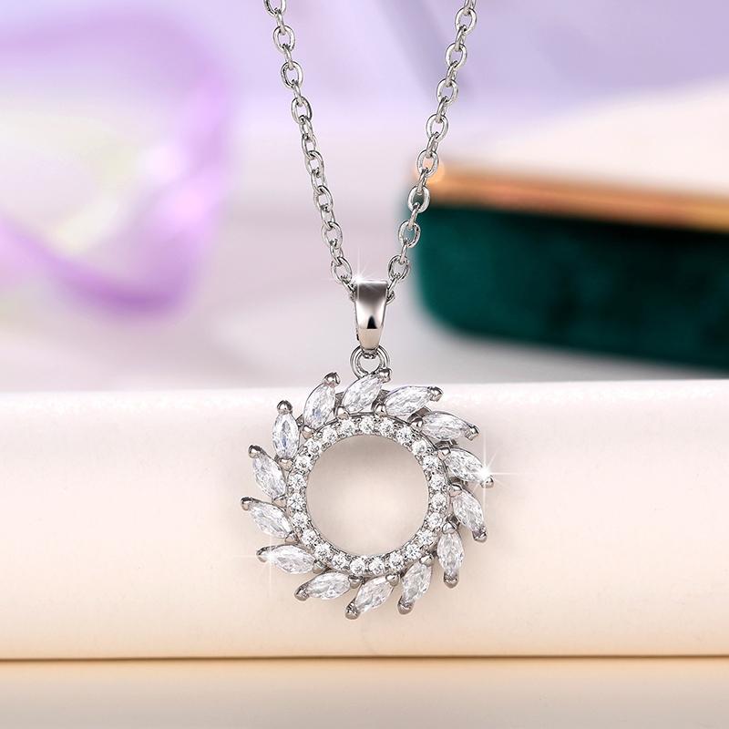 Huitan Fashion Circle Shaped Pendant Necklace with Marquise Cubic Zirconia Versatile Design Necklace for Women Wedding Jewelry