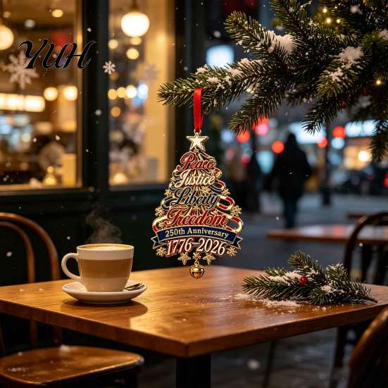 Christmas Home Decor 250th Anniversary Tree Ornament, USA Xmas Hanging for Decorative Acrylic Pendants Window, Patriotic Sign Veterans Family