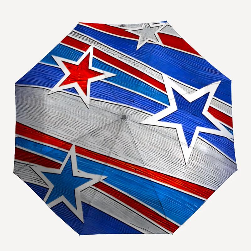 1pc Stars Stripes Automatic Open/Close Umbrella, Portable Folding Umbrella, Compact Travel Umbrella for069