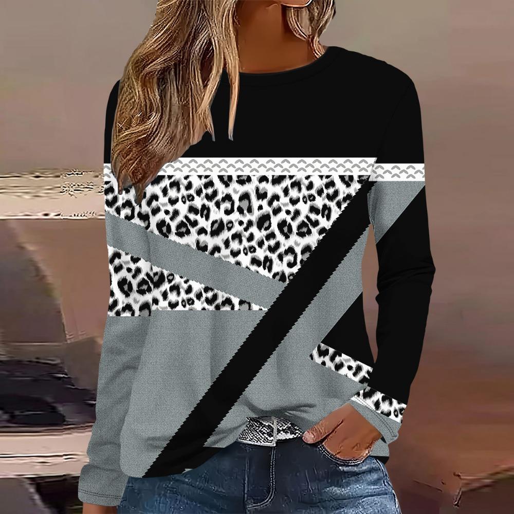 Summer New Fashion Women's Casual Long-sleeved Printed T-shirt Top