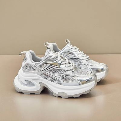 Женские роскошные кроссовки, дизайнерская мода, спортивная обувь для бега, повседневная обувь, новые осенние серебристые дышащие теннисные туфли, вулканизированная обувь