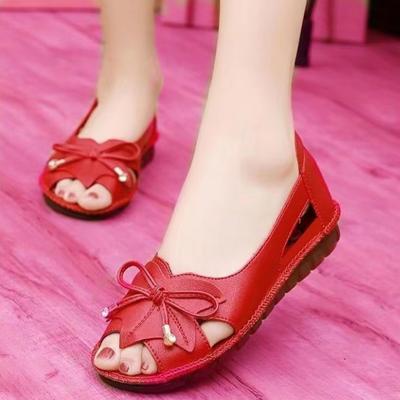 Мягкие кожаные полые сандалии, противоскользящие удобные туфли на плоской подошве, женская рабочая обувь, легкая и удобная летняя обувь с дизайном «рыбий рот»